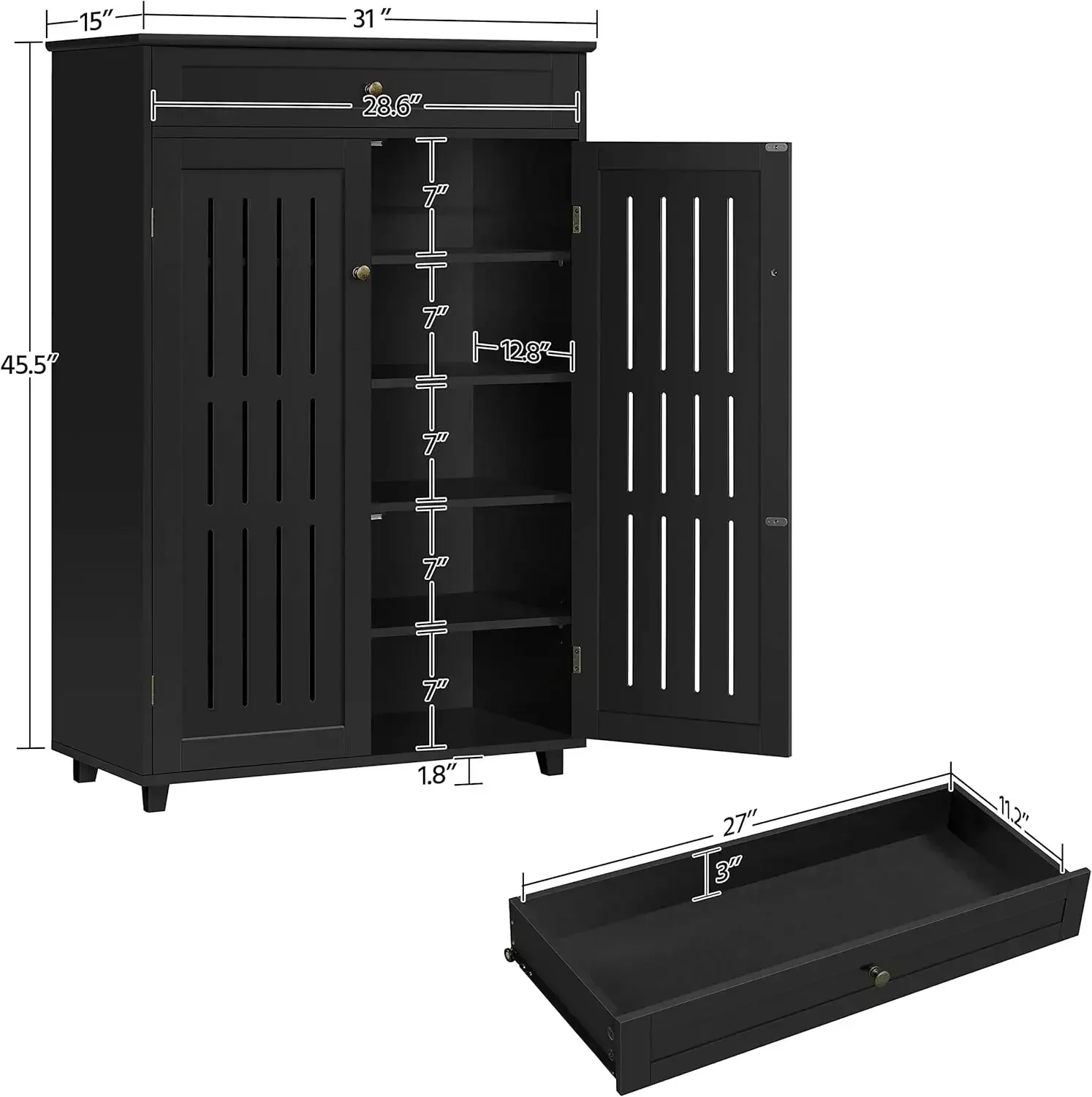 New2025-Shoe Cabinet, 5-Tier Shoe Rack Organizer with 1 Drawer, Freestanding Wooden Shoe Storage Cabinet with 2 LouveredDoor &Ad