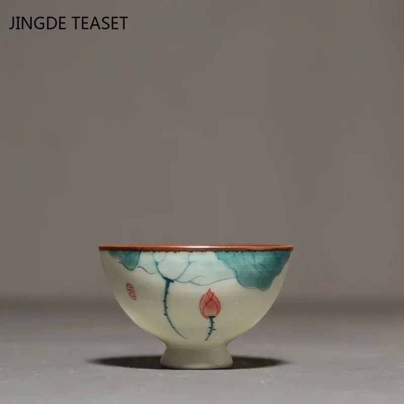Chinese Ceramic Teacup Hand painted lotus pattern Tea Bowl Master cup Personal Single Cup Small tea cups travel Teaware
