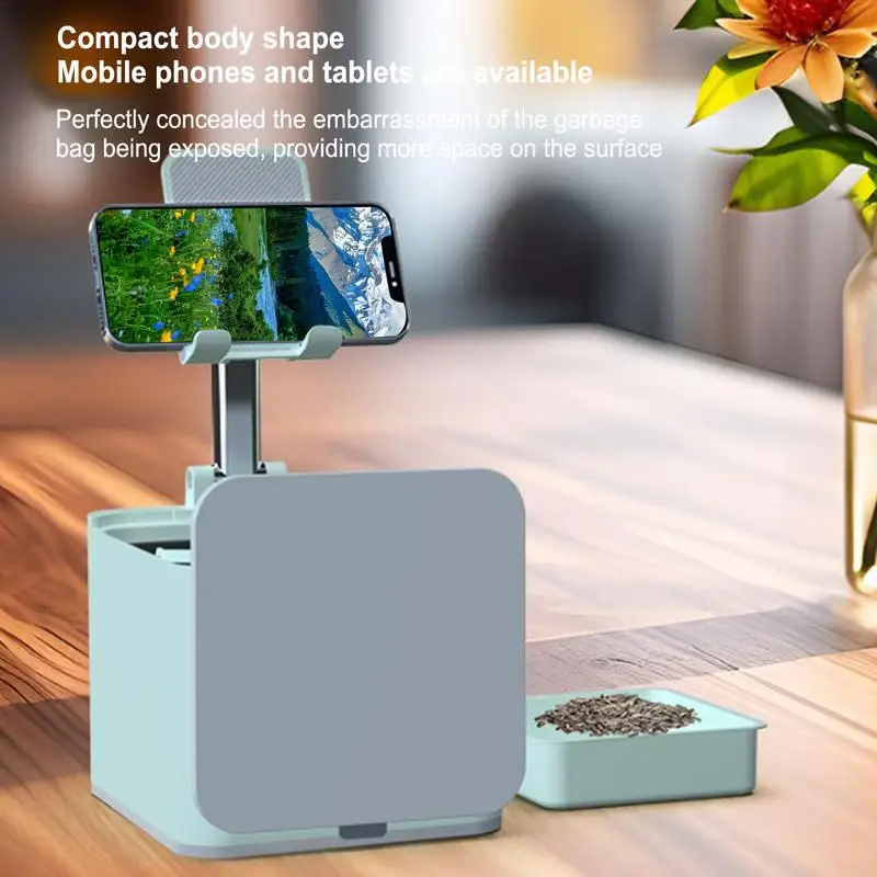 Desk Organizer With Phone Holder Cell Phone Stand With Trash Can Pen Cup Smartphone Stand Desk Organizer Space Saving Pencil