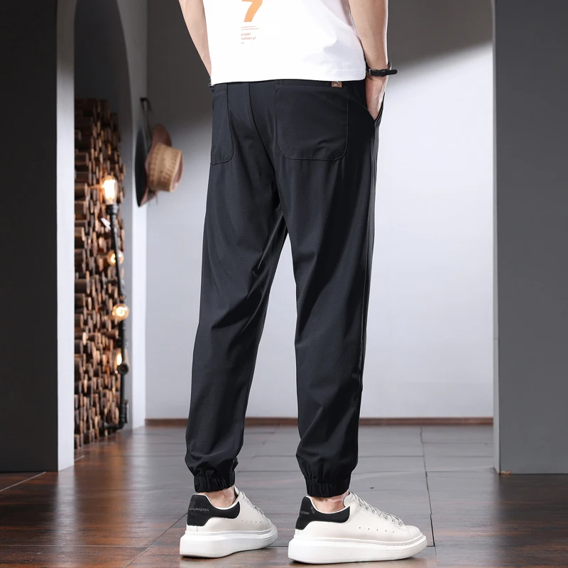 Summer Ice Silk Men's Pants Casual Sport Joggers Lightweight Black Elastic Waist Drawstring Trousers CP2288