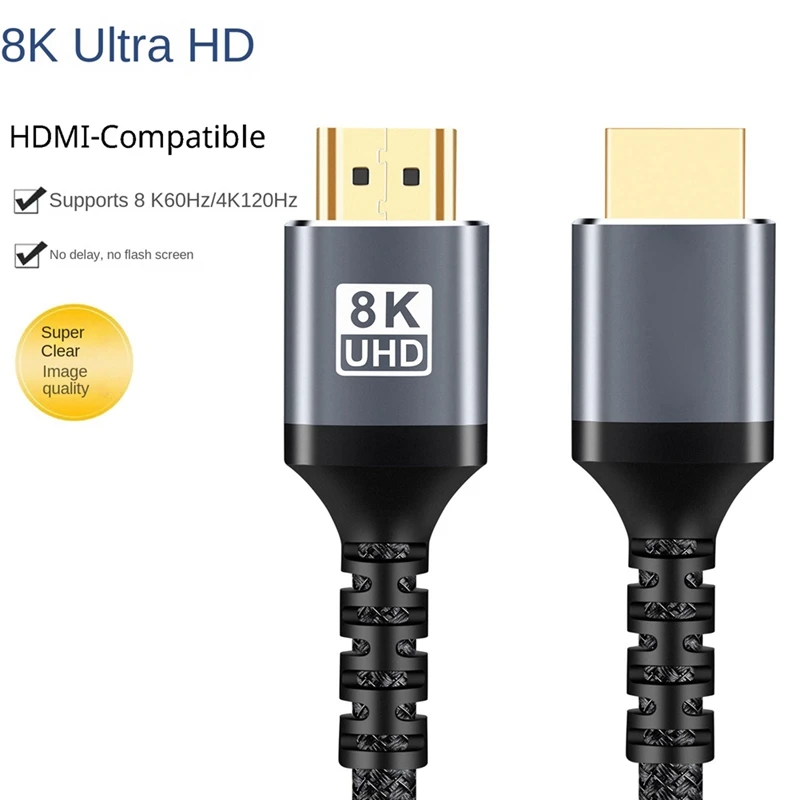 

HDTV 8K-совместимый 2,1 48 Гбит/с Ultra HD кабель Многофункциональный ТВ компьютерный монитор кабель 2 м прочный простой в использовании