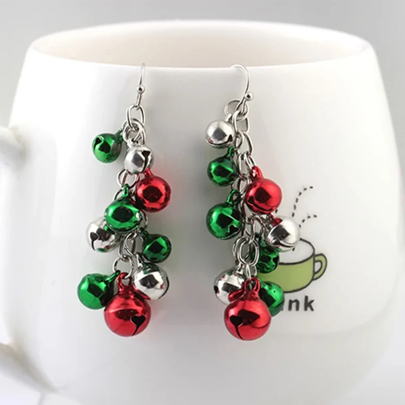 ChristmasGiftsMixedColorJingleBellsLongEarringsForWomenGirls