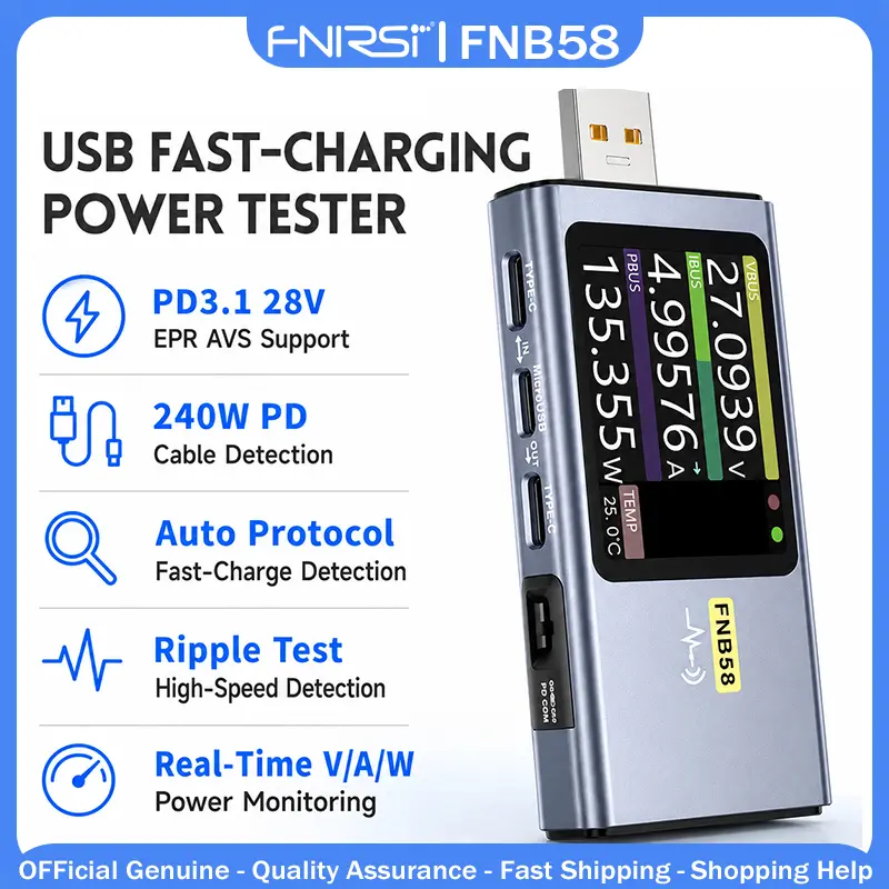 FNIRSI FNB58 Tester, Voltmeter, Ammeter, USB Tester Power Loss Detection Equipment Power PD Trigger Detection image 1