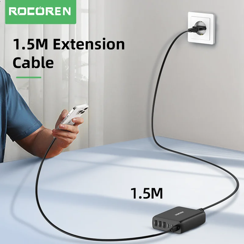 로코렌 100W GaN 충전기 USB 타입 C PD 고속 충전기 퀵 차지 4.0 3.0 다중 데스크탑 충전 스테이션 아이폰 17 프로 맥스용