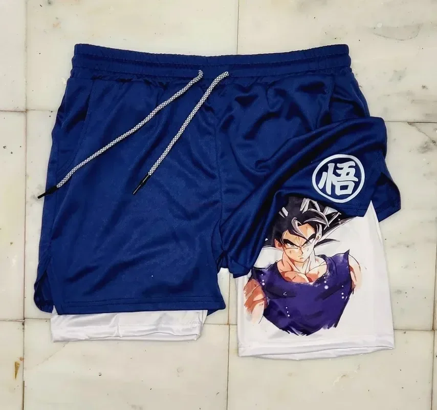 Dragon Ball Son Goku Shorts Anime Men Double Layer Sports Short Pants Cartoon Sportswear Jogger Breathable Beach Pants Gift