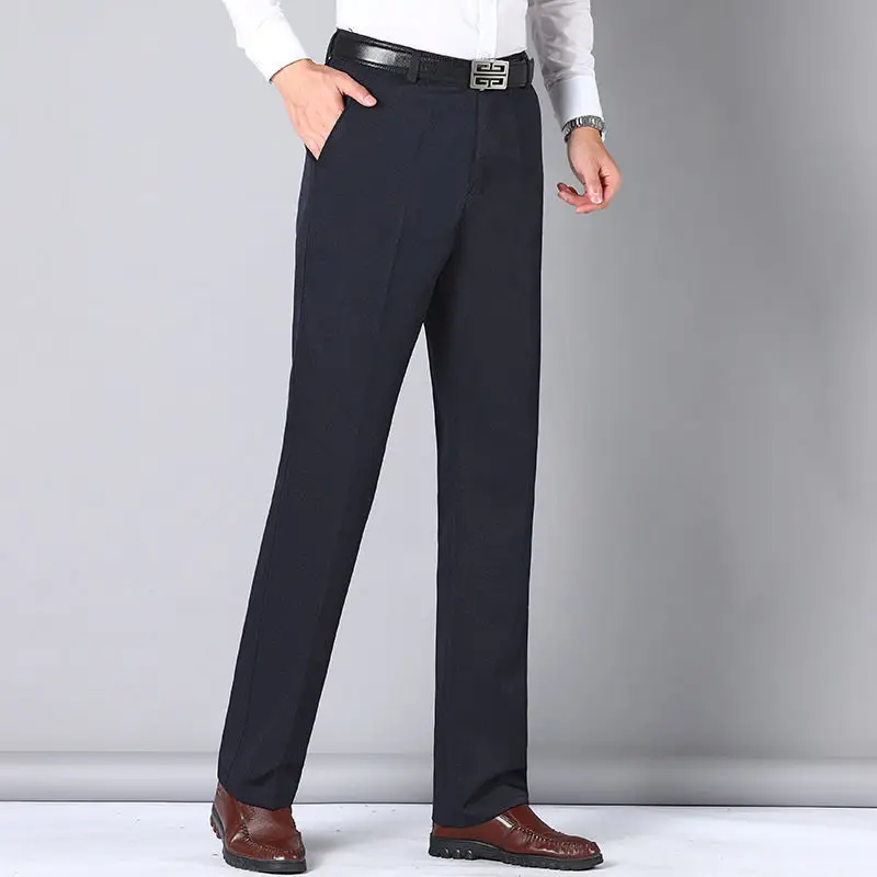 

2023 Summer Men's Casual Loose High-waisted Middle-aged and Elderly Straight Business Casual Splicing Zipper Button Suit Pants