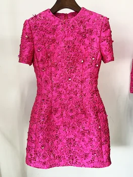 HIGH STREET Newest 2026 Designer Fashion Stylish Dress Women's Beaded Floral Jacquard Trimmed Dress 1