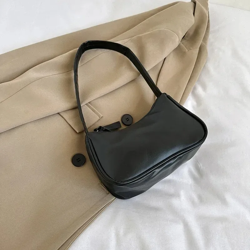 New Fashion PU Leather Shoulder Bag Simple Candy Color Underarm Bag Handbag  Casual Commuter Tote Bag for Women Girls