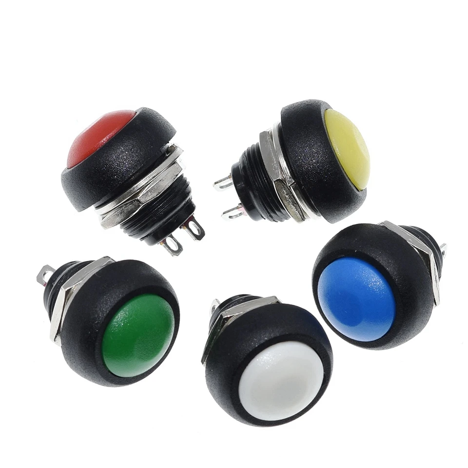 20 Pulsanti Mini Interruttori Momentanei Impermeabili 12mm Neri - On/Off