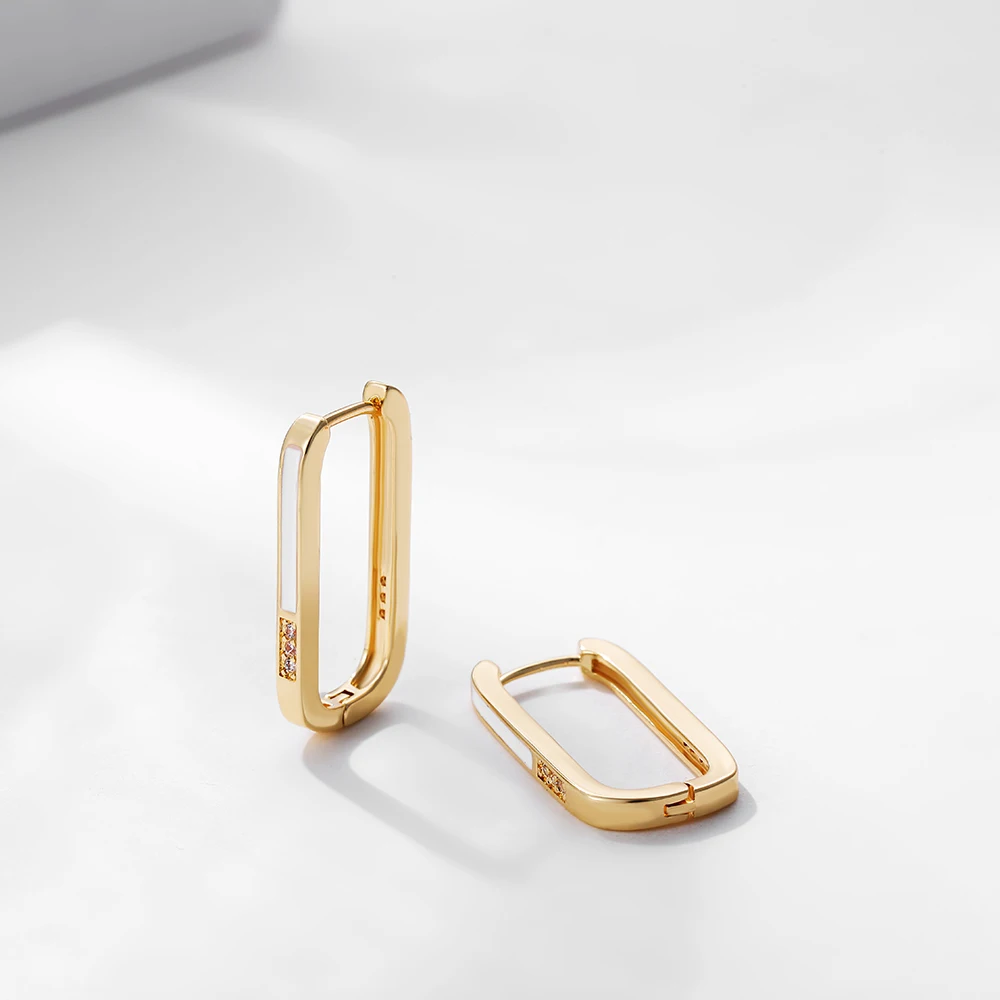 Multicolor Geometric Square CZ Zircon Circle Hoop Earrings for Women Enamel Gold Color Metal Ear Buckle Huggies Female Jewelry