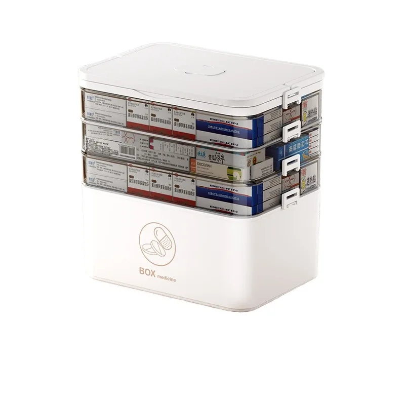 Portable Home Office Cabinet with 4-layer Medicine Storage Box Cover and Handle, Pill Bottle, Emergency Sewing Art Craft