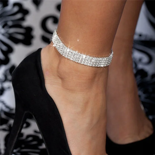 Huitan Fashion Luxury Rhinestone Anklets for Women Heart Leg Chain Beach Party Stylish Female Accessories Ankle Bracelet Jewelry JL116
