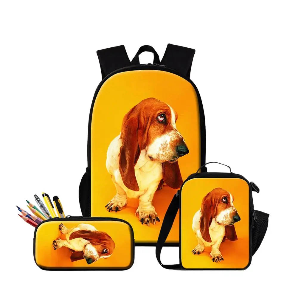 Pug Dog Printing School Backpack With Pencil Case Lunch Bag 3PCS/Set Bookbag For Girls 16 Inch Schoolbag Food Bag For Student
