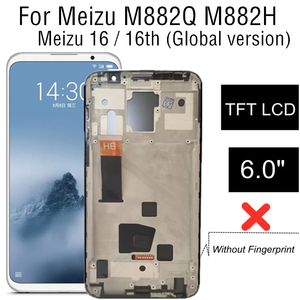 

Без отпечатков пальцев для Meizu 16 LCD M882H TFT ЖК-дисплей сенсорный экран панель дигитайзер для Meizu 16th M882Q LCD