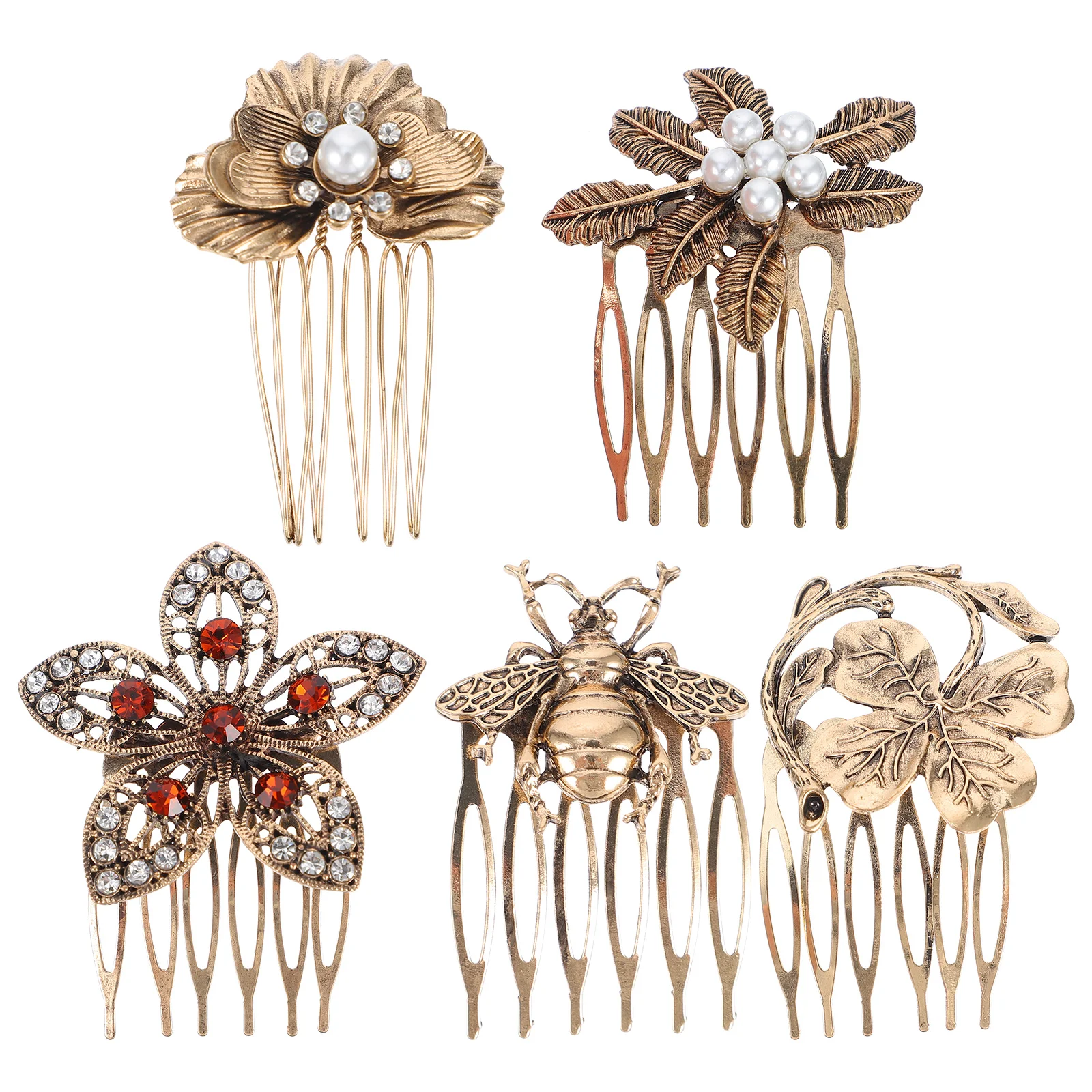 

5 Pcs Retro Diamonds Hair Comb Alloy Hairpin Chic Pearl Vintage Decor Combs Side Piece