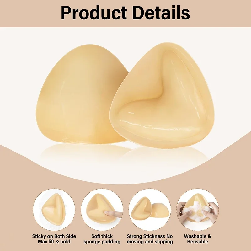 Double Sided Push Up Sticky Inserts Women Reusable Ultra Boost Padding Inserts for Bikini Swimsuit Sports Strapless Bra Pads