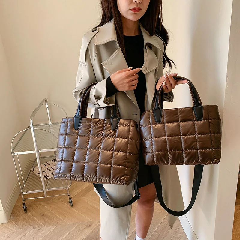 New Winter Large Capacity Female Designer Quilted Pleated Handbag Tote Women's Bag Shopper Soft Shoulder Bag For Women Big Purse