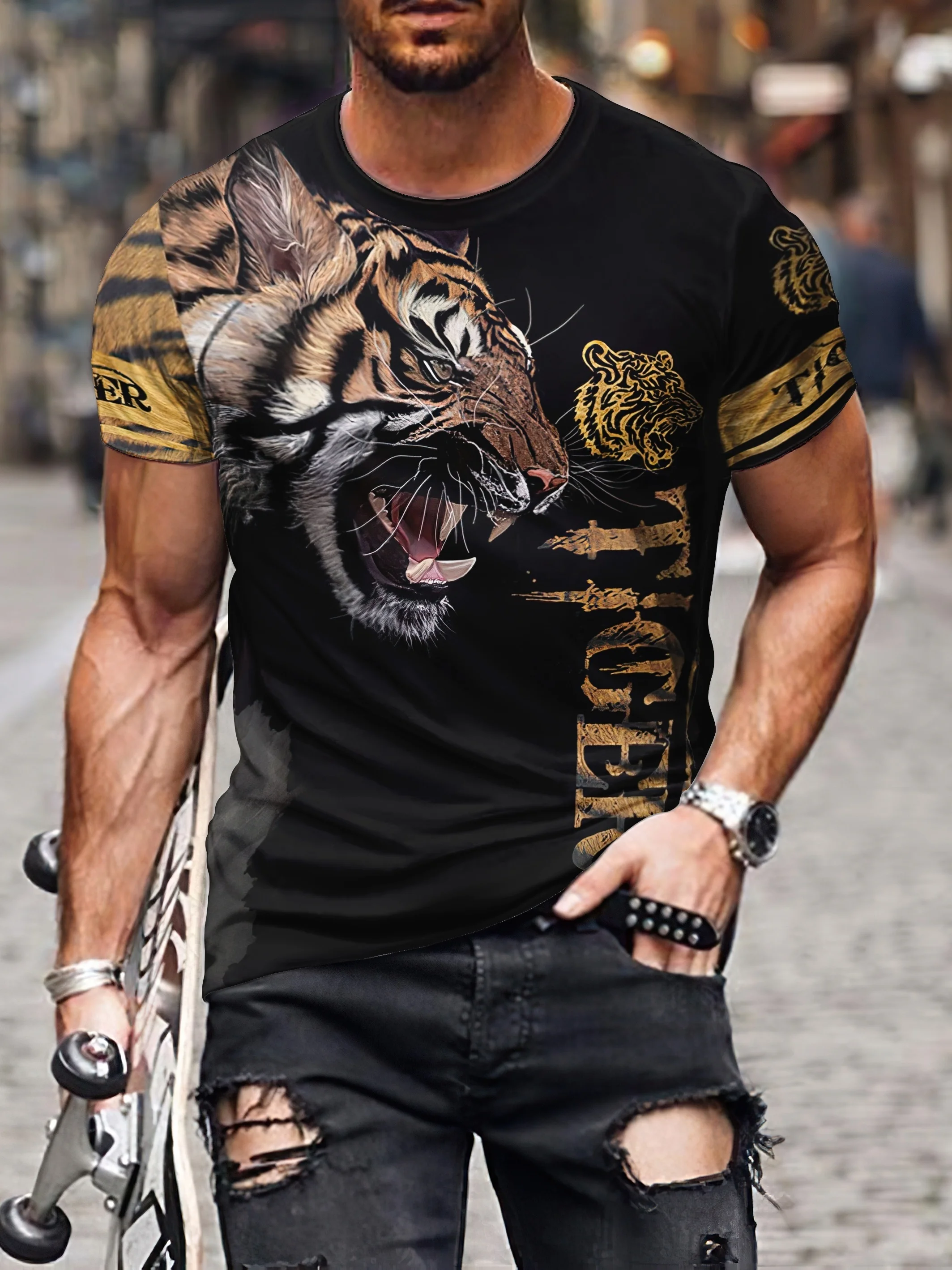 Summer T-shirt Men Animal Lion 3d Print Fashion Short Sleeve Top Micro Elastic Sport Fitness T Shirt For Men