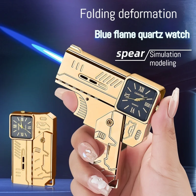 Lighter Folding Watch Spray Gun Lighter Butane Torch Windproof Jet Blue Fire Metal Smoking Accessories Unique Gift Cool butane gas lighter,cigarette lighter