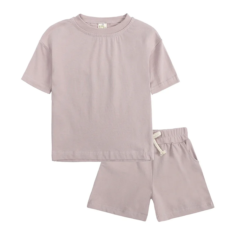 0-6 years old summer girl baby pit pattern sun printing solid color pullover 2022 new boy baby short-sleeved T-shirt shorts 2Pcs Baby Clothing Set best of sale