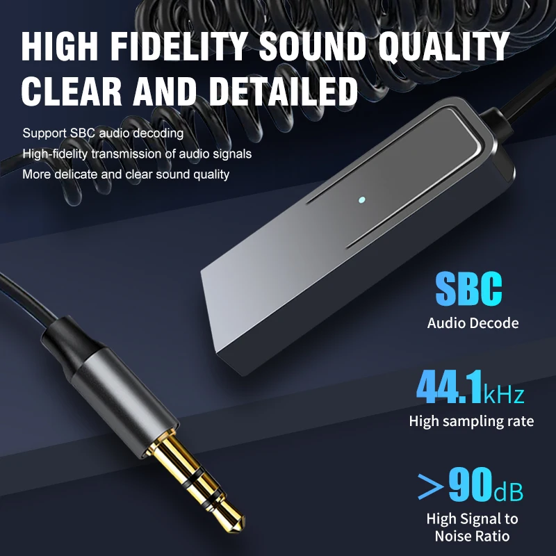 Wireless Bluetooth Car Audio Receiver with USB and 3.5mm AUX - High-Fidelity Sound and HD Microphone