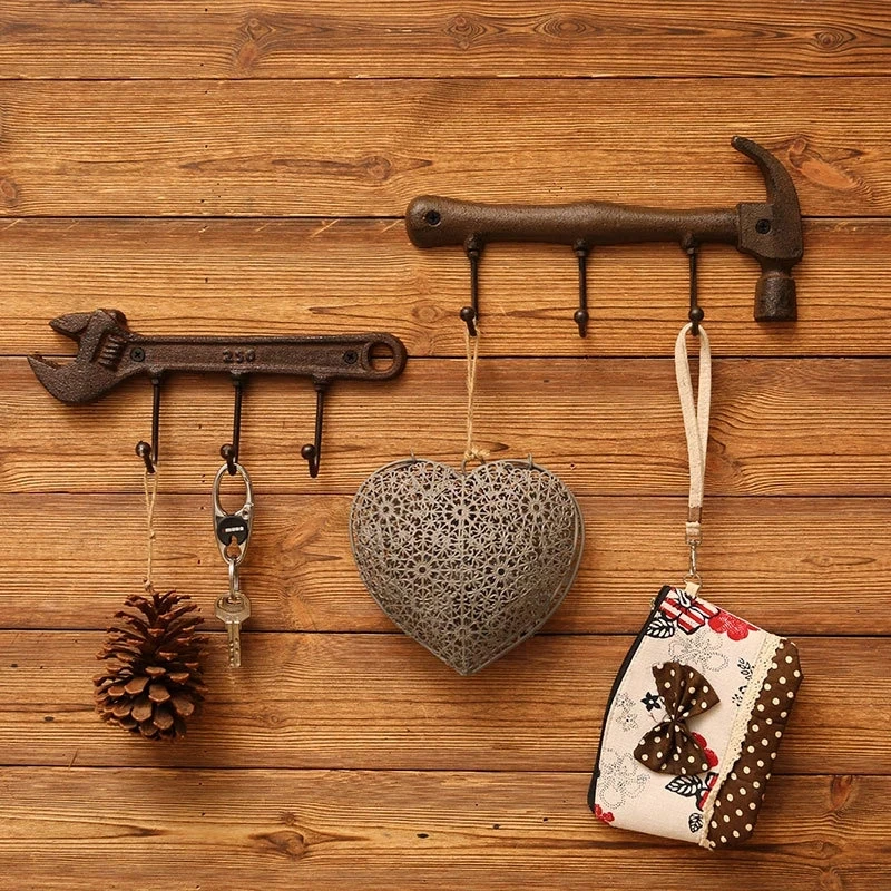 

Vintage Hook Rack Retro Cast Iron Wall Hook Metal Hanger Spanner Style Wall Mounted Key Hook 2023