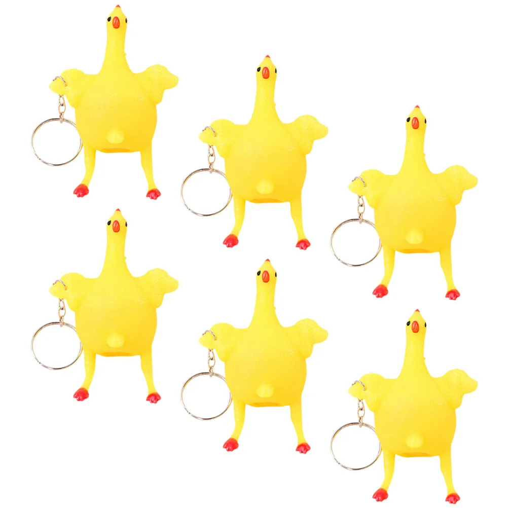 6pcs Rubber Chicken Keychain Creative Keychain Funny Stress Toy Party