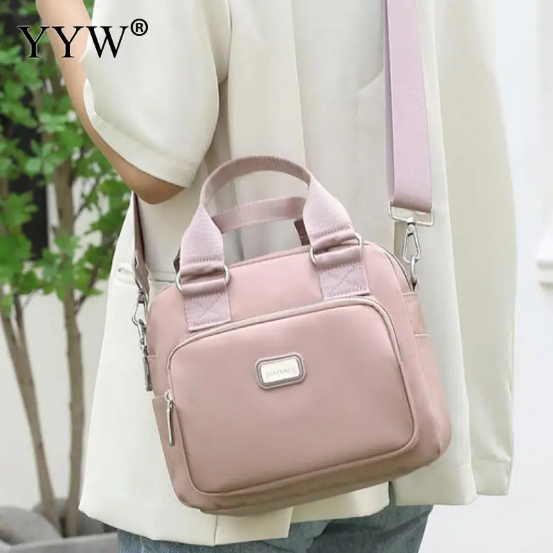 Solid Color Women Nylon Shoulder Bags Shopper Casual Top-handle Ladies High Quality Handbags Travel Pocket Tote Crossbody Bags