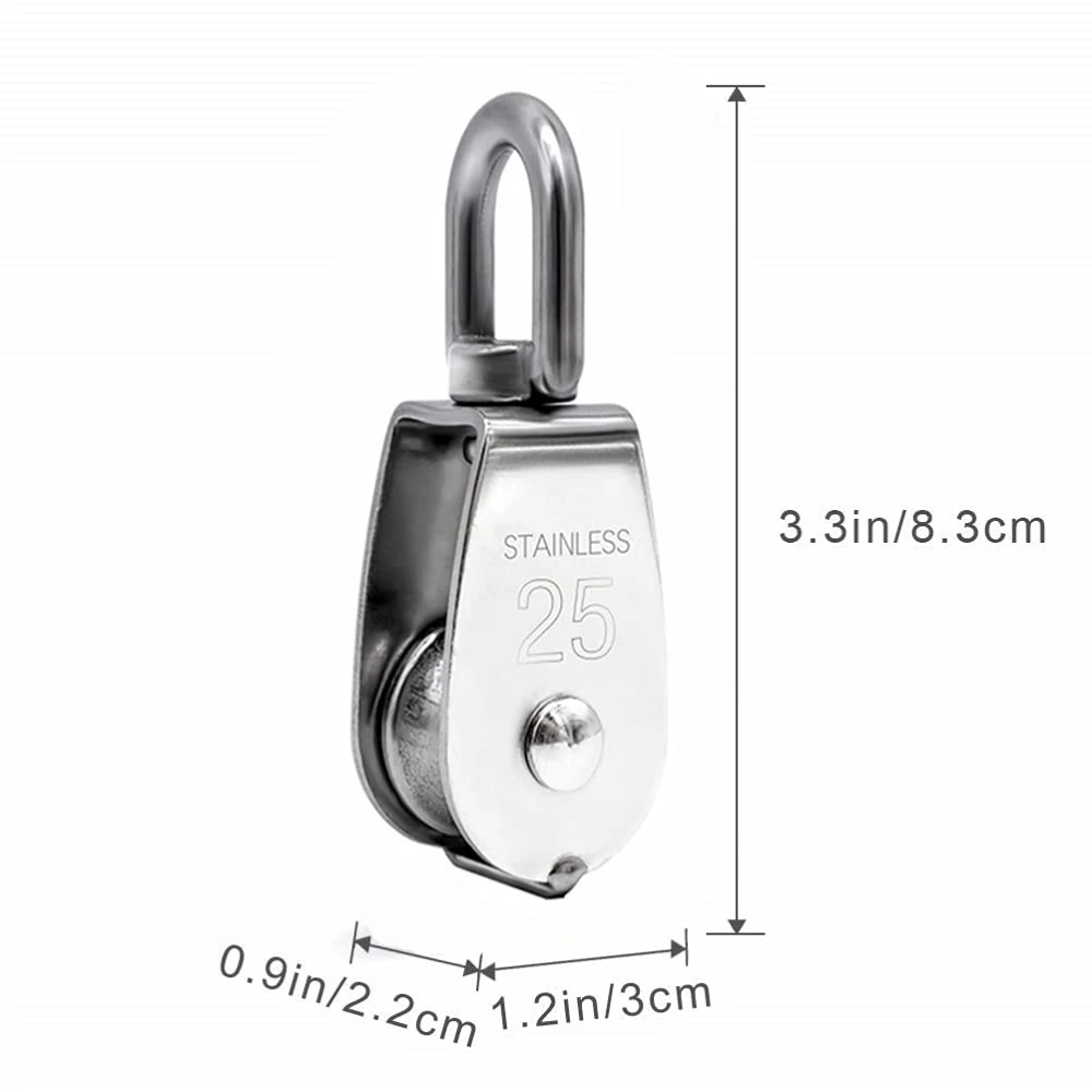 2pcs M25 Single Pulley Block Mini Rope Pulley in Stainless Steel 25mm Pulley Roller Flagpole Pulley Loading 150kg 2