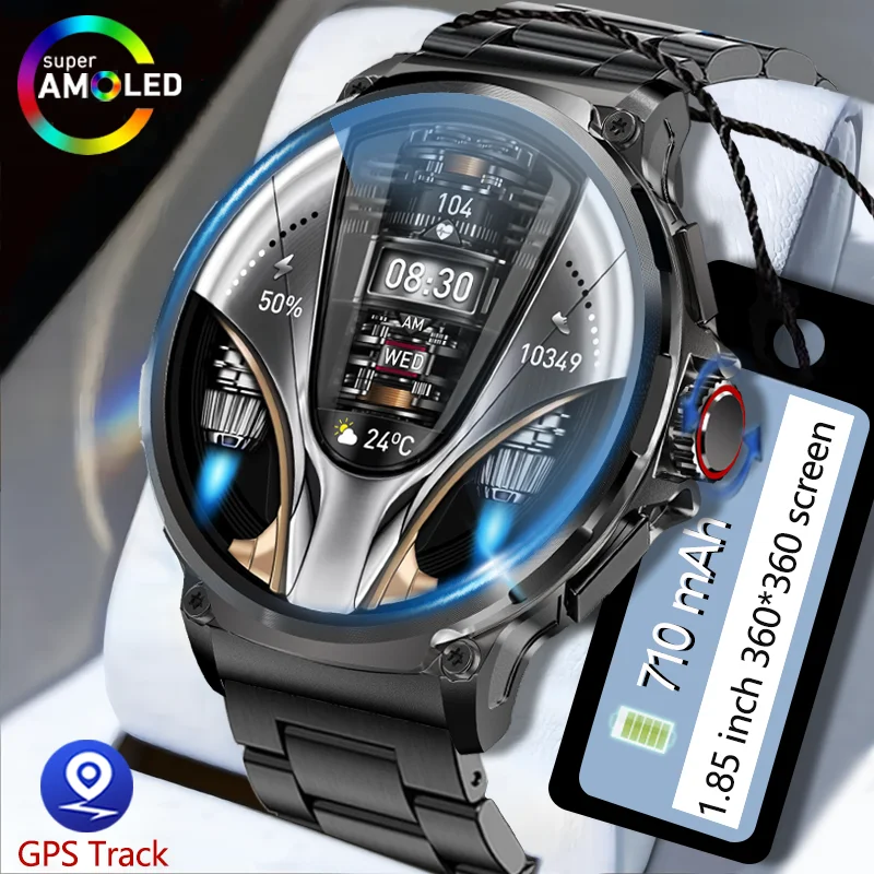 2024 New For Huawei Xiaomi Men GPS Track Smart Watch 1.85 Inch Ultra HD AMOLED Screen 710 Mah Battery Bluetooth Call Smartwatch 1