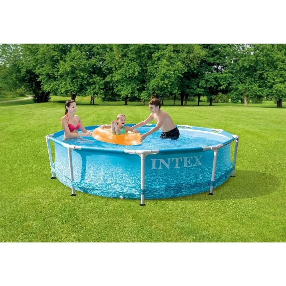 

10 Feet x 30 Inch Swimming Pool Rust Resistant Steel Metal Frame Outdoor Backyard Above Ground, Circular with Filter Pump