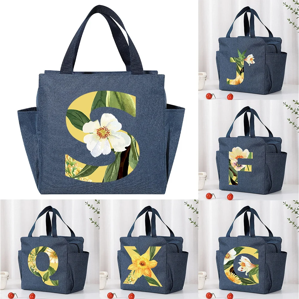 Insulated Cooler Bag Large Capacity Portable Zipper Thermal Lunch Bags for Women Lunch Box Picnic Food Bag Floral Pattern