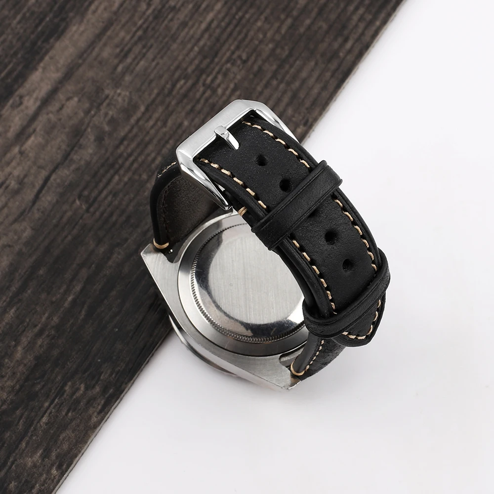 Vintage Genuine Leather Watch Strap with Quick Release Pin Buckle - Universal Bracelet Wristband Accessories