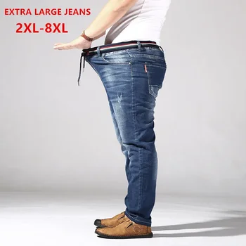 디스트레스 초대형 진 남성용, 스트레치 데님 팬츠, 6XL 7XL 8XL 빅 플러스 사이즈, 찢어진 진, 160KG, 남성 탄성 진
