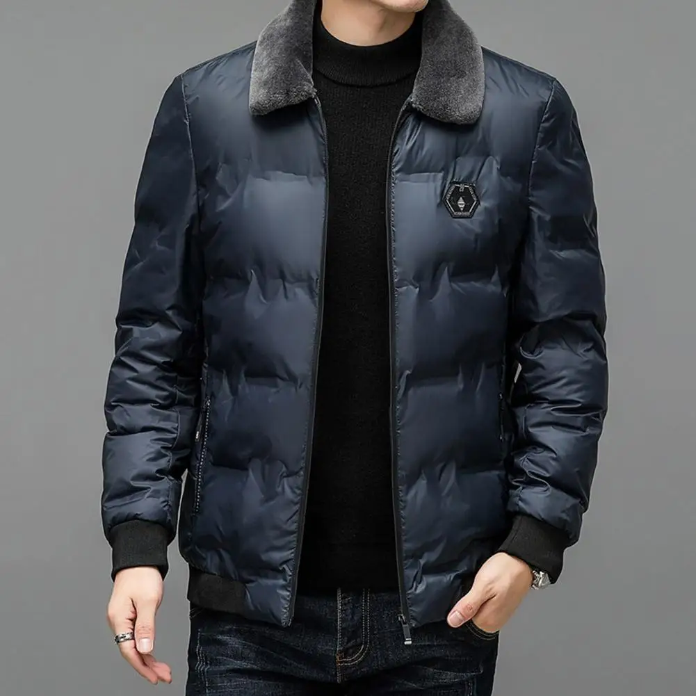 Warm Winter Coat for Men Stylish Mid-length Men's Down Coat with Faux Fur Lapel Windproof Cold Resistant for Fall/winter for Men