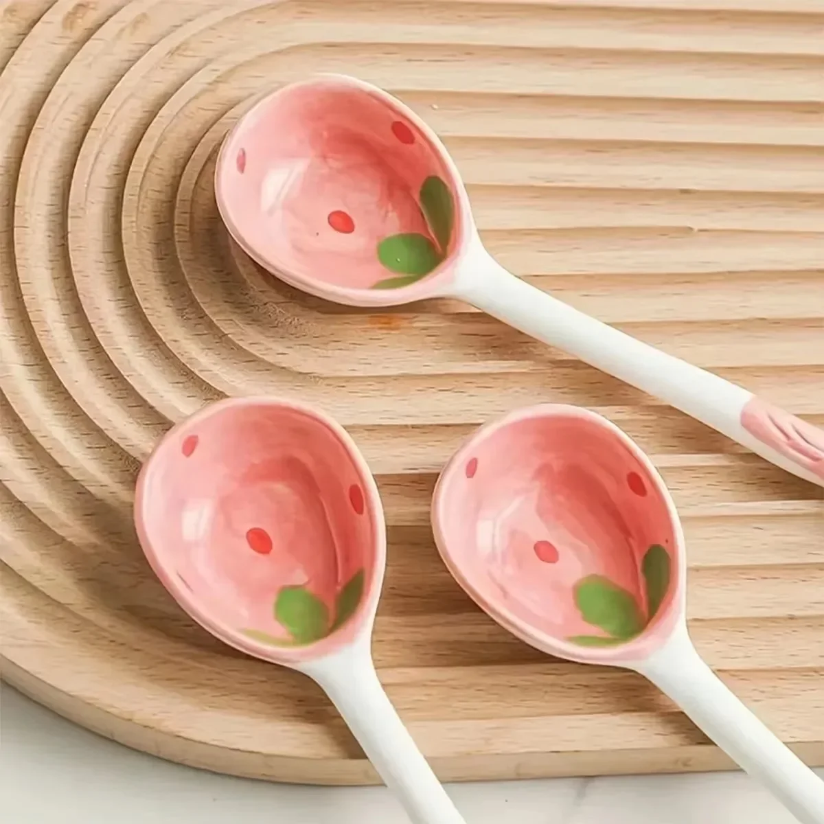 Ceramic Strawberry Soup Spoon with Long Handle for Kitchen Tableware