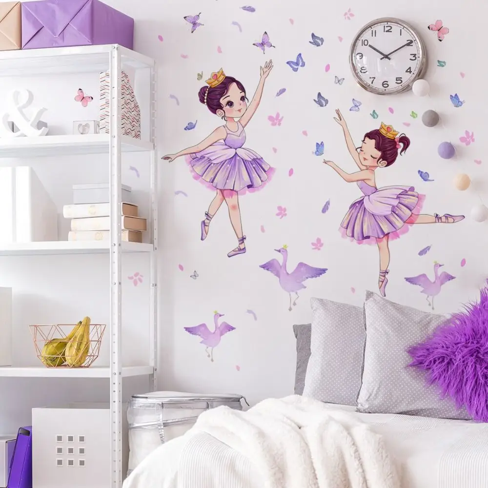 

Waterproof Little Swan Girl Sticker Self-Adhesive Cartoon Butterfly Wall Sticker PVC DIY Dancing Girl Wall Sticker Bedroom
