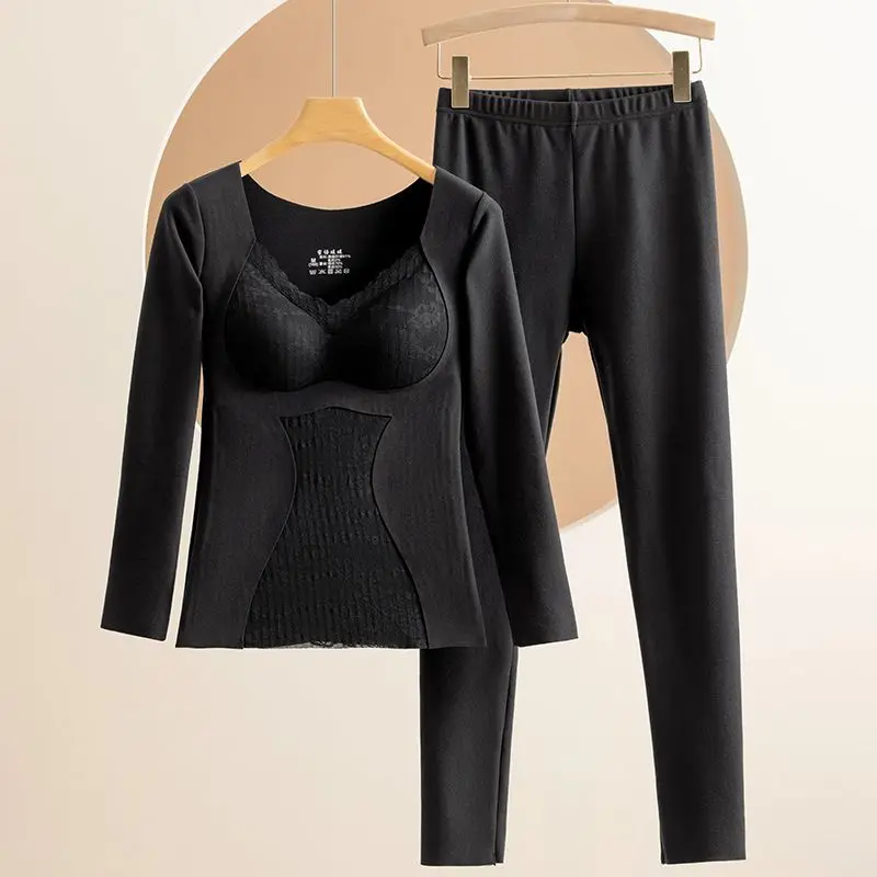 Winter Women Fashion 2 Piece Sets Female Plus Velvet Slim Warm Tops + Long Trousers Ladies Thermal Underwear Suits H618