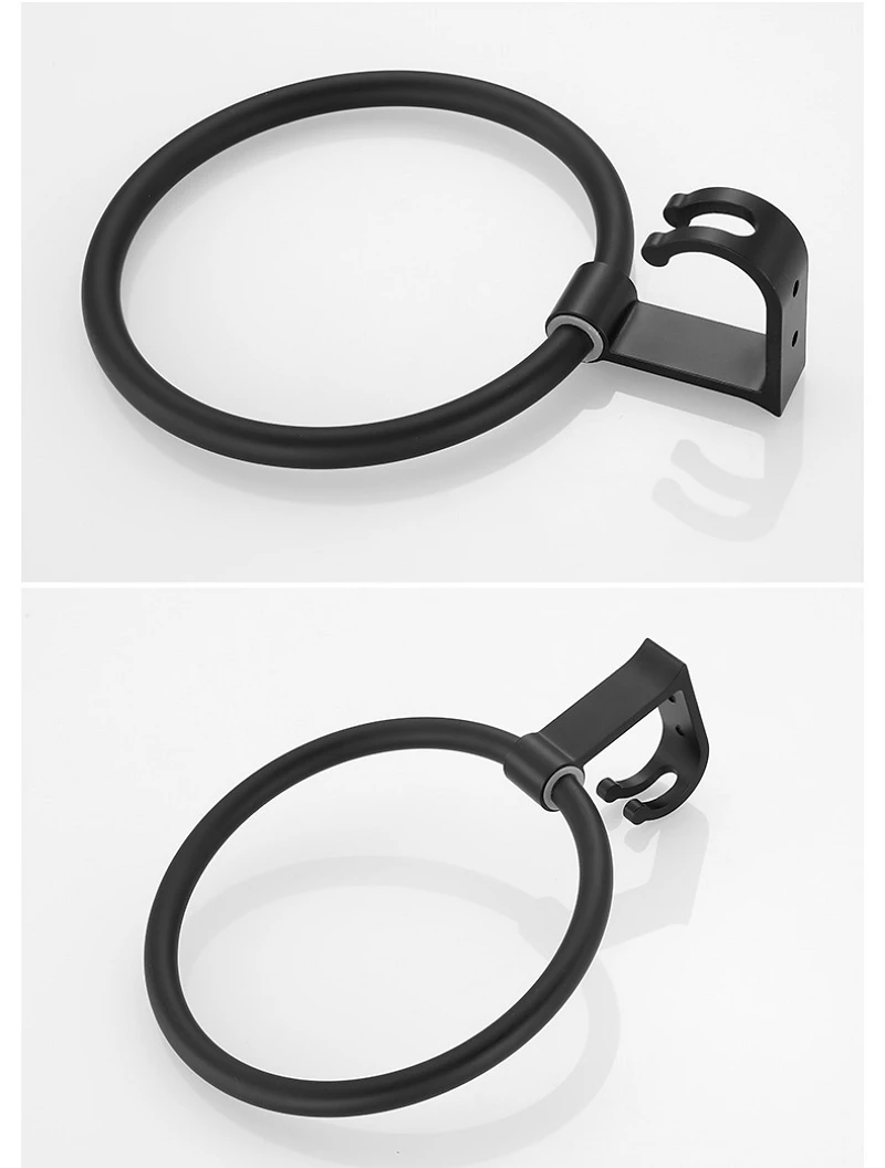 Matte Black Bathroom Towel Holder Space Aluminium Towel Ring Wall Mounted Storage Shelf Hanger Rack Kitchen Accessories