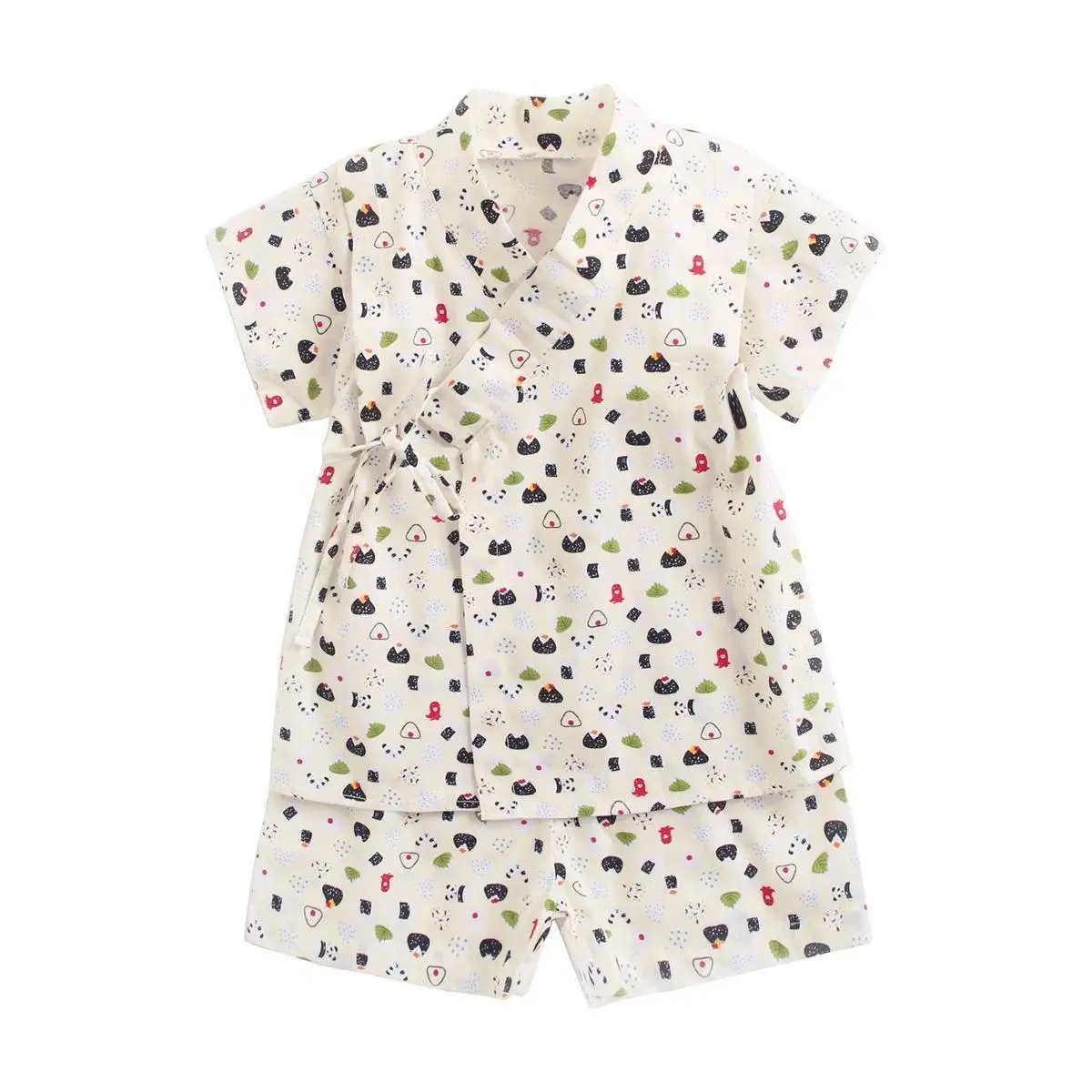 Children's Cotton Japanese Kimono Yukata Baby Cute Print Comfortable Sleepwear Home Kids Short-Sleeved 2-Piece Set LC967