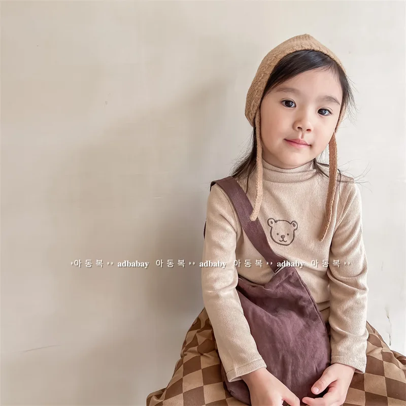2023 Kids Turtleneck Autumn Winter Tees Solid Baby Long Sleeve T-Shirts Boys Girls Pullover Children's Fashion Thermal Underwear