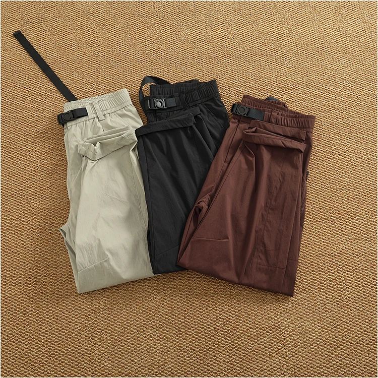 Summer thin outdoor casual pants men's loose micro cone 3D vertical cut micro elastic cargo pants