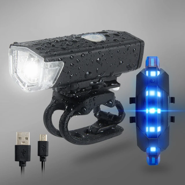 USB Rechargeable Bike Light MTB Bicycle Front Back Rear Taillight Cycling Safety Warning Light Waterproof Bicycle Lamp Flashligh Set-Blue Rear Light