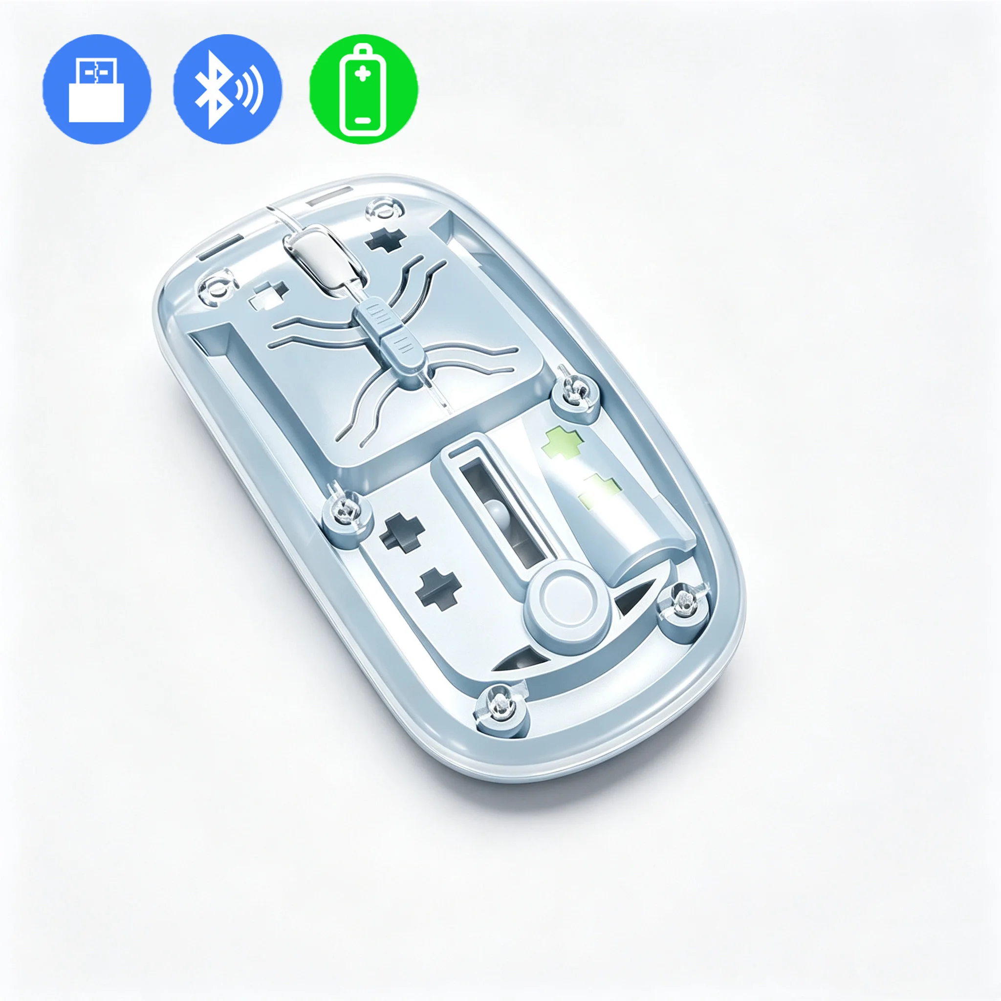 Sleek Transparent Dual Mode Bluetooth Wireless Mouse - Silent, Rechargeable, and Adjustable DPI