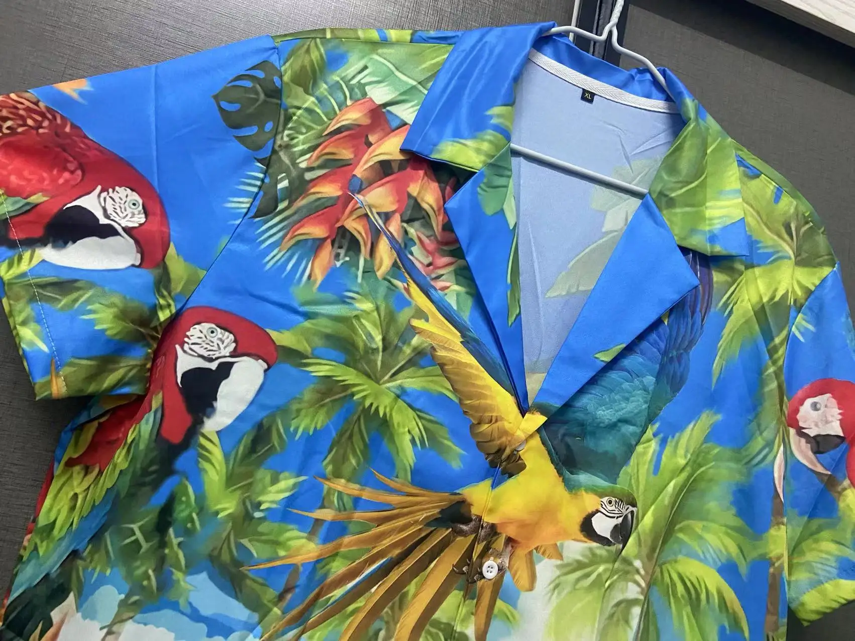 Mens Hawaiian Shirts Parrot Print Summer Short Sleeve Turn-down Collar Streetwear Loose Vacation Beachwear Camisa hawaiian shirt