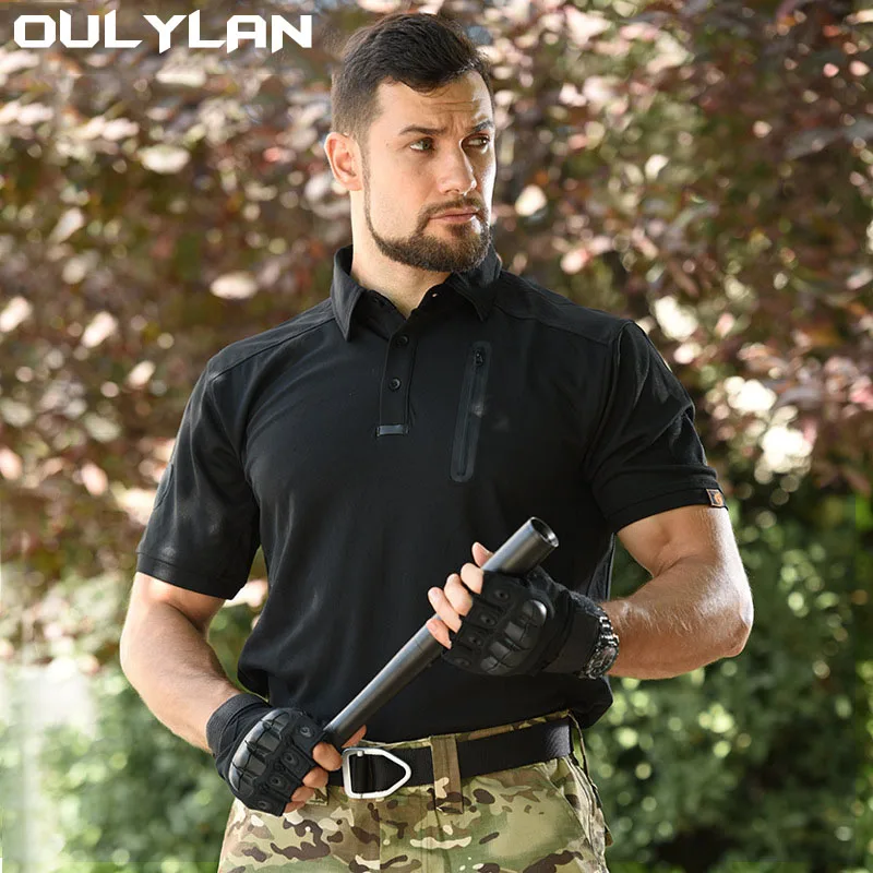 Men Camo T-Shirts Quick Dry Short Sleeve Shirt Camping Outdoor Hiking Top Hunting Combat Men Lapel Collar Clothing Breathable