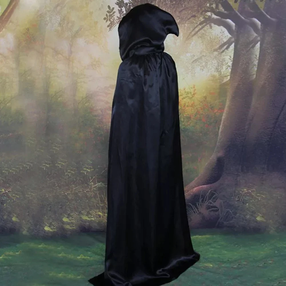Halloween Cosplay Costume with Long Hooded Red Black Robe Witch Grim Reaper Medieval Cape for Kids Adult Party