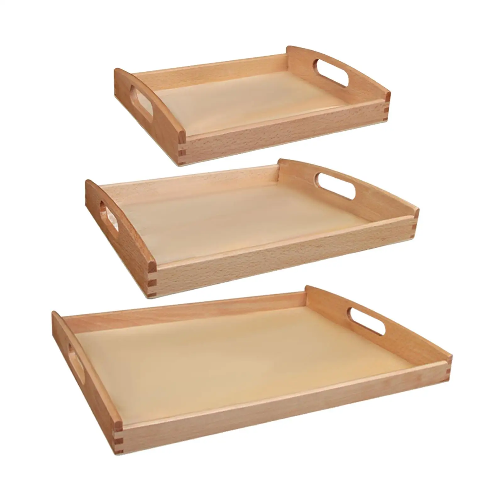 Wooden Montessori Tray with Handle Unfinished Education Toys Teaching Aids  Wooden Trays Handles Tray Toys for Kids 5