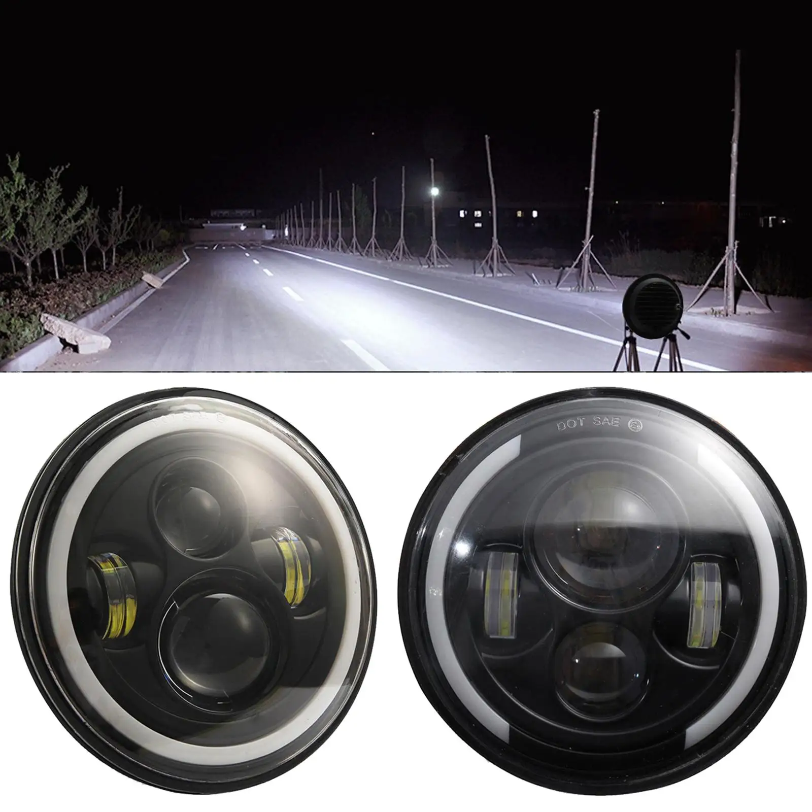 원형 LED 헤드라이트, JK 4 문짝 5 8 7 용 헤드라이트 빔, 7 인치, 200W