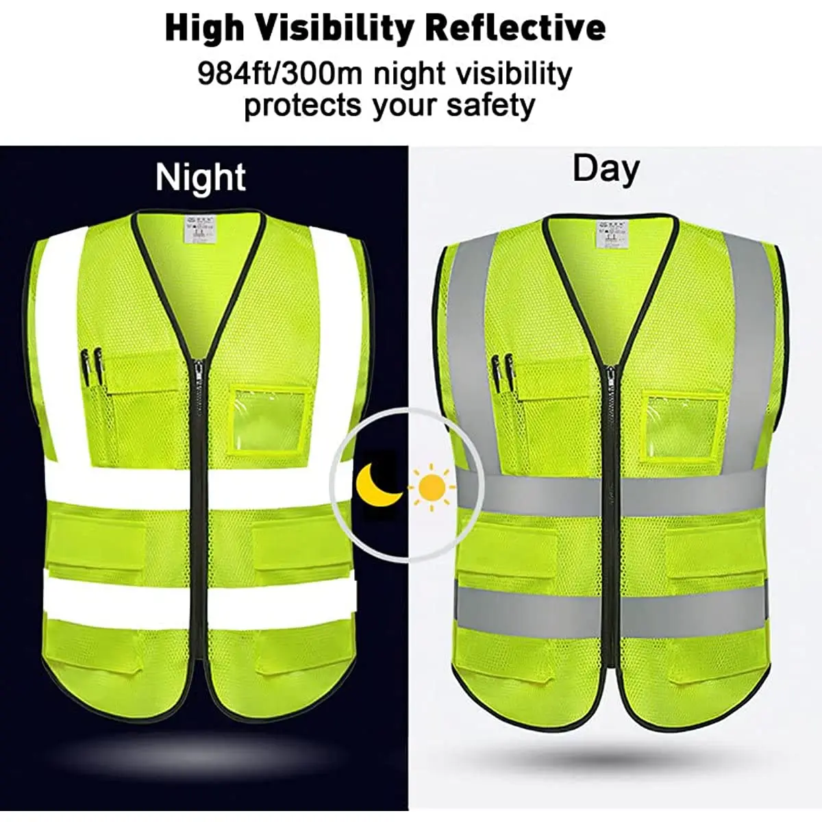 Reflective Safety Vest Safety Vest With Pockets And Zipper For Men Meets ANSI/ISEA Standards